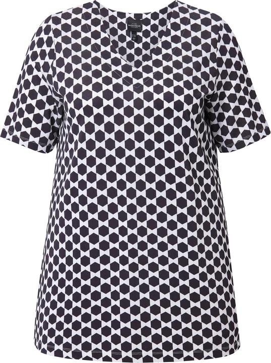 Image du produit Ulla Popken T-shirt en tissu piqué au tombé fluide, col en V et manches courtes, coupe évasée (50, 52)