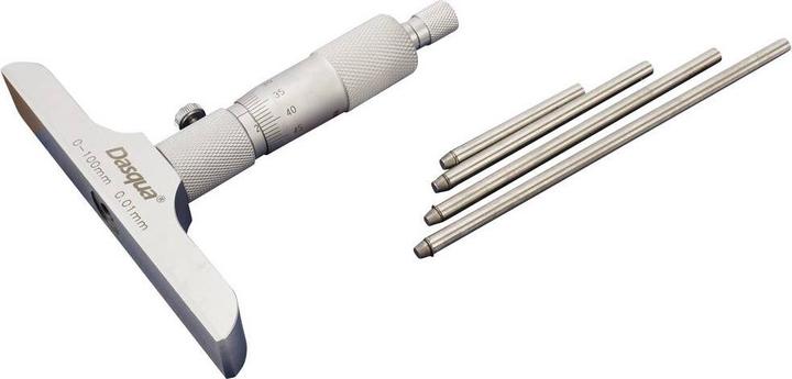 Image du produit Dasqua 4611-8120 Micromètre de profondeur avec tige interchangeable 100mm (max) Lecture : 0.01mm