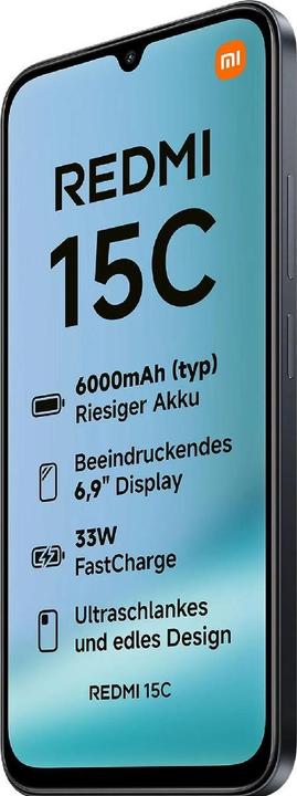Actual product image Xiaomi Redmi 15C (256 GB, Midnight Black, 6.90", Dual SIM, 4G)