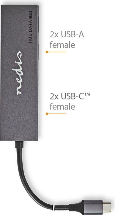 Produktbild Nedis USB-Hub | 1x USB-C™ 3.2 Gen 2 Male | 2x USB-A 3.2 Gen 2 Female / 2x USB-C™ 3.2 Gen 2 Female | (USB-C, 4 Ports)