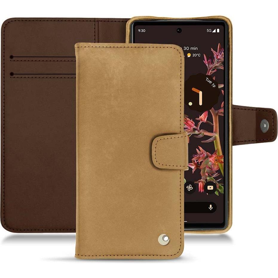 Noreve Lederschutzhülle Wallet (Google Pixel 6), Smartphone Hülle, Braun