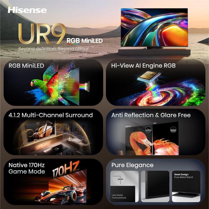 Produktbild Hisense TV 65UR9DS 65" RGB Mini LED 4K (65", LED, QLED, 4K, 2026)