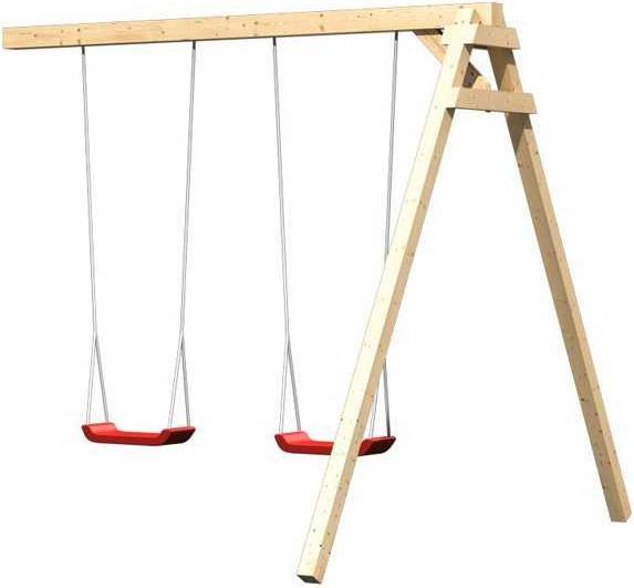 Actual product image Akubi Karibu stilt house "Benjamin" SET made of Nordic spruce, terra grey with purple slide, sandpit