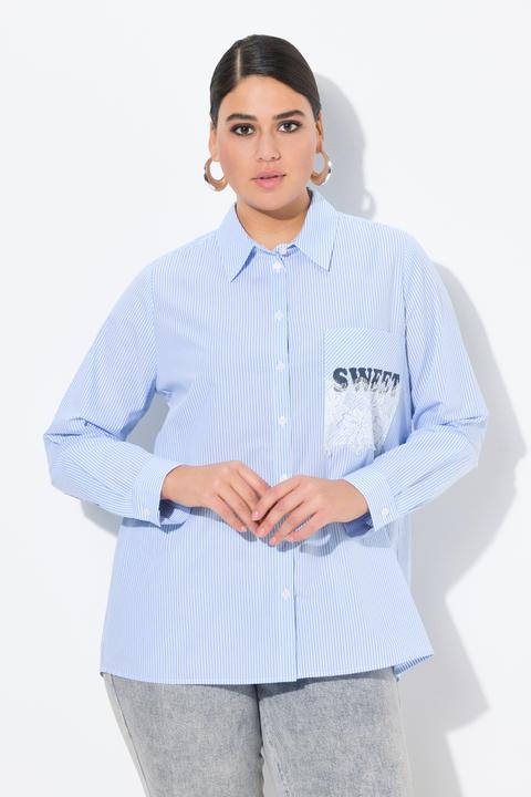 Immagine prodotto Ulla Popken Blusa a righe dal taglio svasato con SWEET, collo da camicia e maniche lunghe (54)