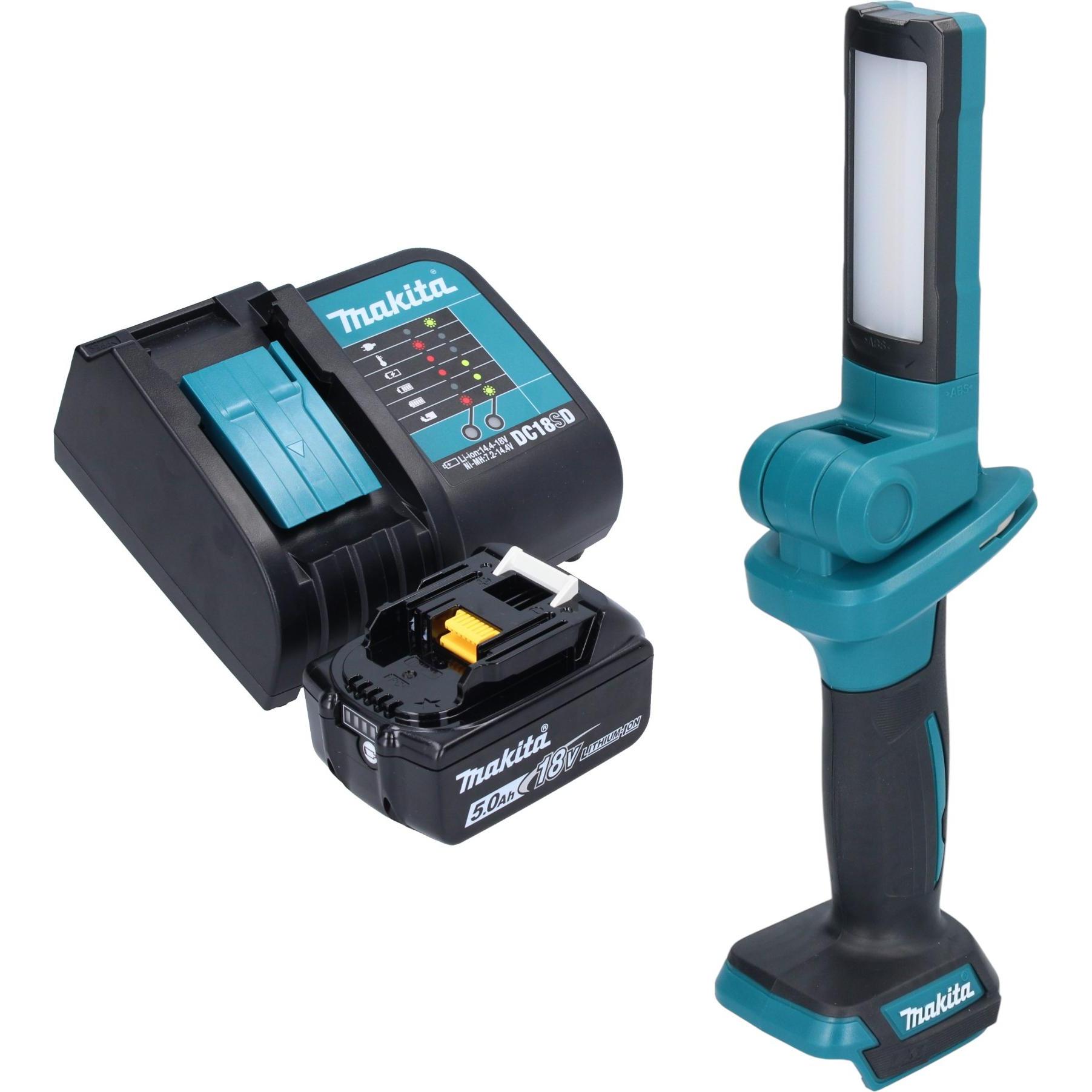 Makita, Arbeitsleuchte, DML 816 ST1 Akku Arbeitsleuchte 18 V 100 - 500 lm LED + 1x Akku 5,0 Ah + Ladegerät (500 lm)