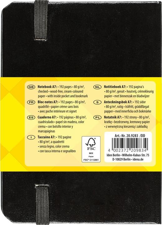 Actual product image Idena Notebook A7 squared black FSC-Mix (A7, Checked, Hardcover)