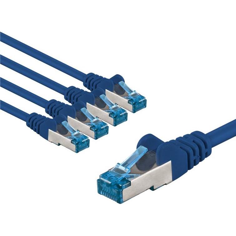 Goobay CAT 6A Patchkabel, S/FTP PiMF, 5 m, blau, 5er-Set (S/FTP, CAT6a, 5 m), Netzwerkkabel