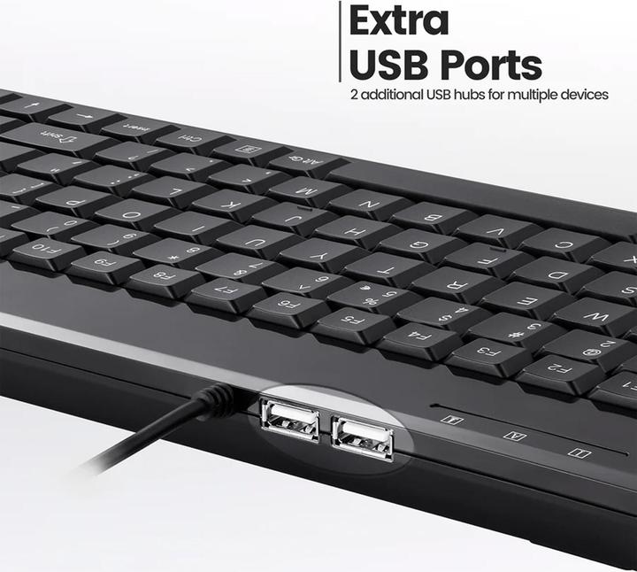 Produktbild Perixx PERIBOARD-409 H, US, Mini USB-Tastatur, 2 Hubs, schwarz (US-Layout) (US, Kabelgebunden)