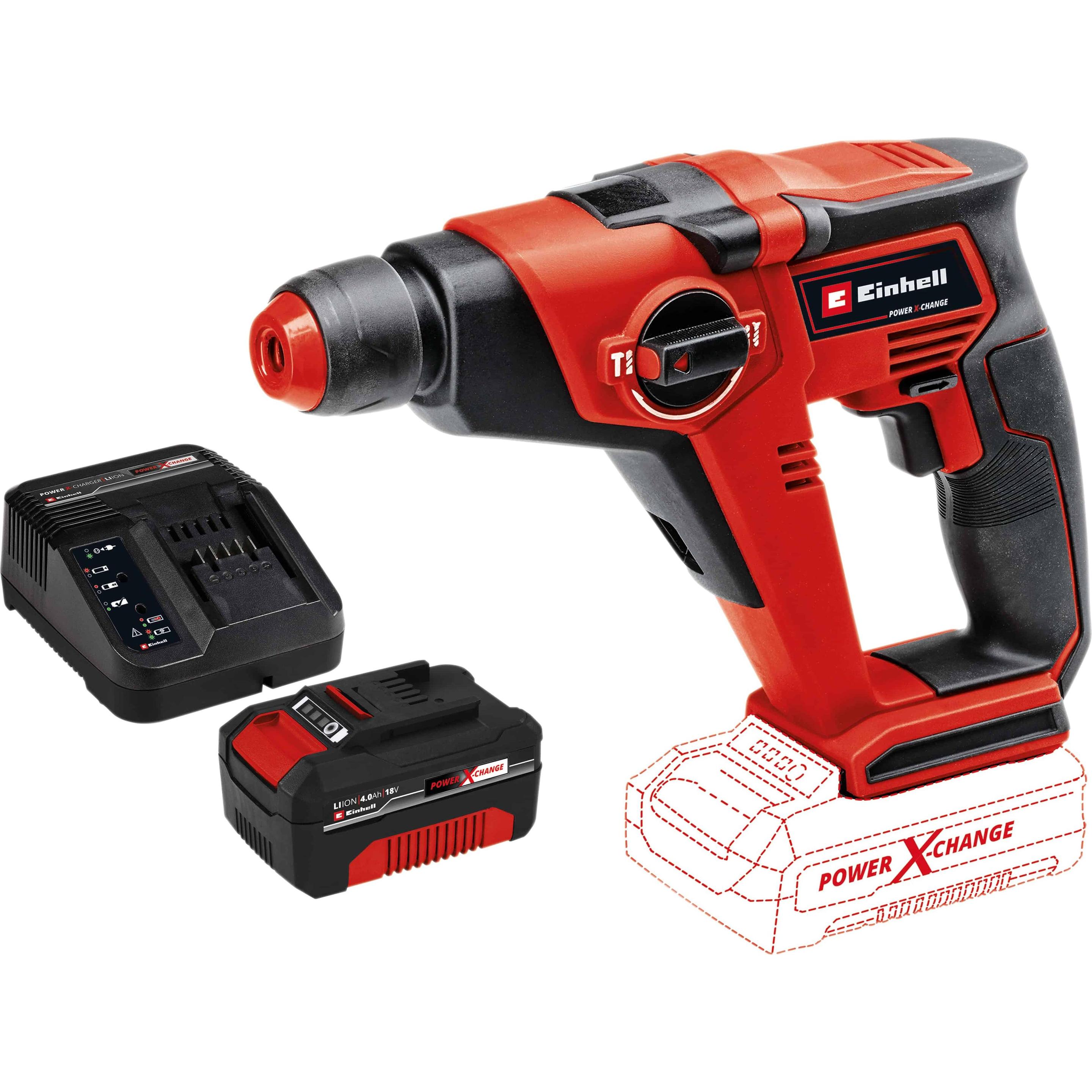Einhell, Bohrmaschine + Akkuschrauber, Akku-Bohrhammer TE-HD 18/12 Li Kit (1x 4,0 Ah) (Akkubetrieb)