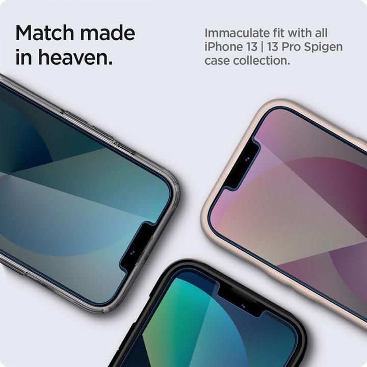 Produktbild Spigen TEMPERED GLASS GLAS.TR "EZ FIT" 2-PACK IPHONE 13 / 13 PRO PRIVACY (2 Stück, Apple iPhone 14, Apple iPhone 13, Apple iPhone 13 Pro, Apple iPhone 16e)