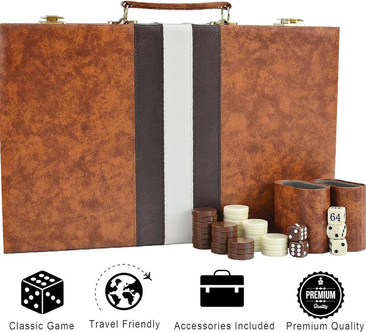 Produktbild Bucher&Rossini Backgammon-Koffer Reise-Spielset (2 Spieler)