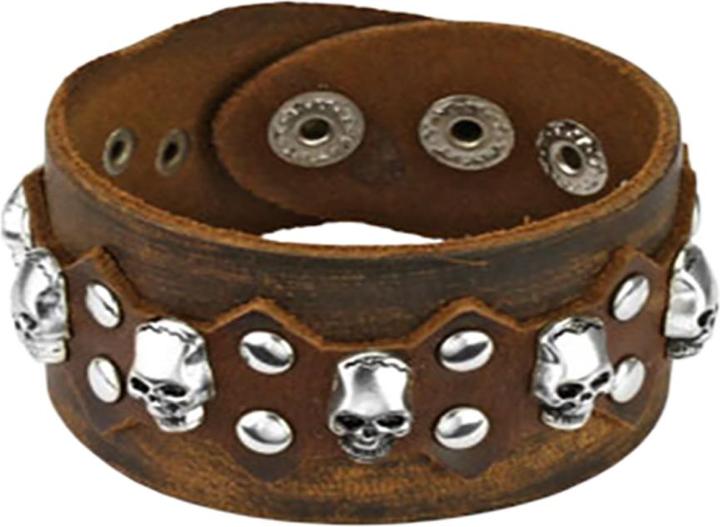 Immagine prodotto Star Piercing Bracciale in pelle marrone con diversi teschi (Cuoio, senza ottone)