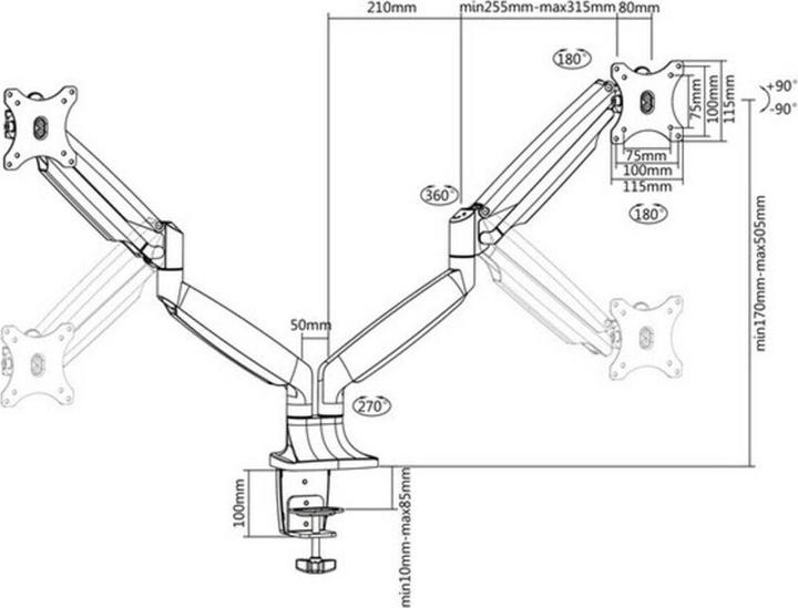 Produktbild Tooq Technology SOPORTE MESA MONITOR DB3132TNR-S 13-32" 2 PANTALLAS MAX 9KG POR BRAZO (Tisch, 32", 9 kg)