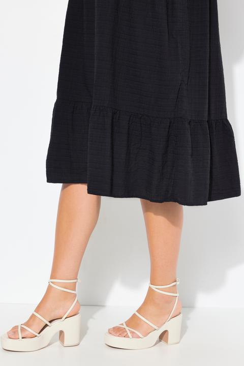 Image du produit Ulla Popken Robe midi en seersucker, coupe évasée, décolleté en V et manches courtes (50, 52)