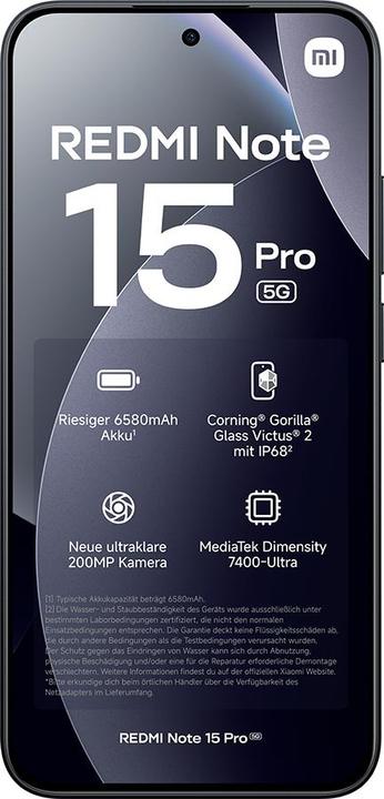 Productafbeelding Xiaomi REDMI Note 15 Pro 5G (512 GB, Black, Zwart, 6.83", Dubbele SIM, 5G)