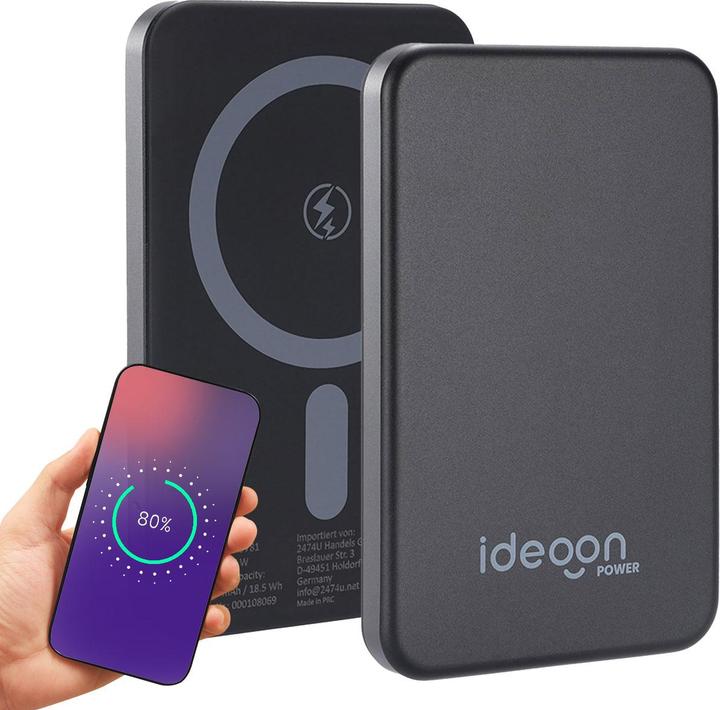 Ideoon Kabellose Schnelllade-Powerbank, Magsafe, 5000 mAh (5000 mAh, 15 W, 18.50 Wh)