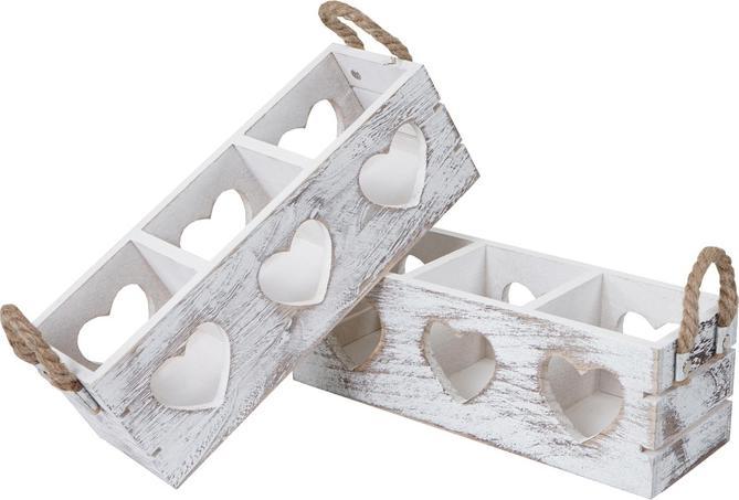 Image du produit Swisshandel24 2x Boîte décorative HWC-C26, Boîte de rangement, 2 poignées Intérieur Paulownia shabby white (10 x 30 x 10 cm)
