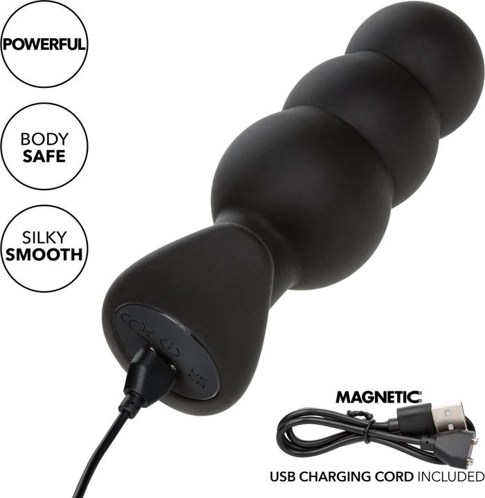Produktbild CalExotics Rock Bottom Anal Plug Mit Perlen 10 Vibrationen Silikon Schwarz
