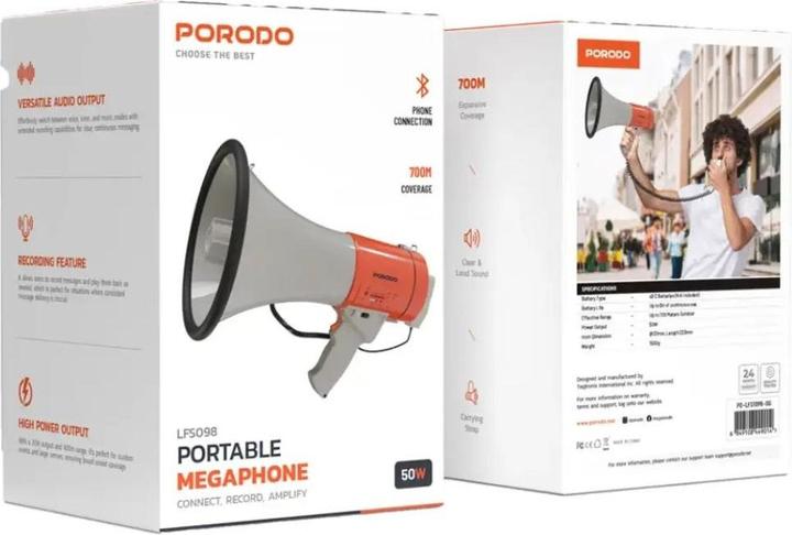 Image du produit Porodo Lifestyle 50W Siren Bluetooth Speaker and Recorder Megaphone - Orange (Porte-voix)