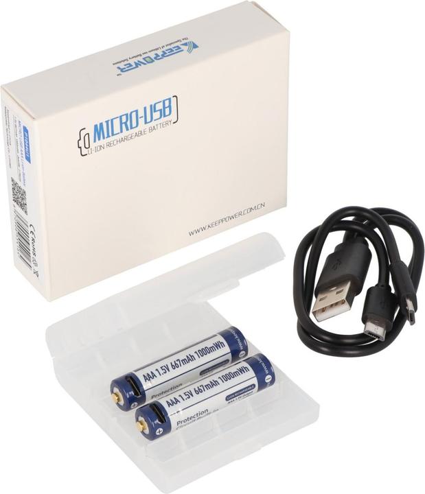 Actual product image Keeppower Rechargeable battery 2 AAA, Micro, AAA, LR03, with USB charging socket (2 pcs., AAA, 667 mAh)