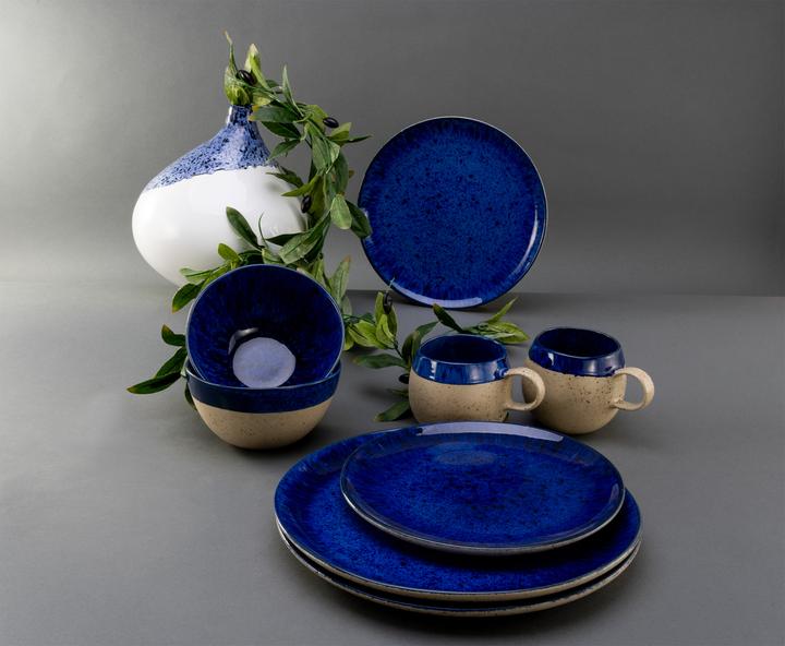 Actual product image CreaTable Deep Blue stoneware crockery set, 8-piece, handmade with an elegant sand look (2 pcs.)