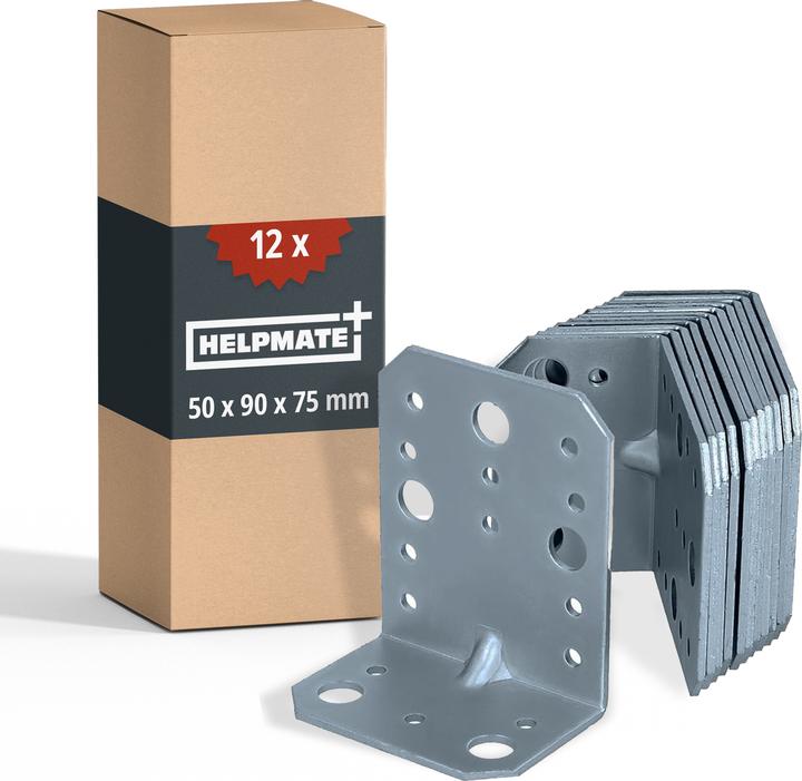 Helpmate Winkelverbinder Sicke, 50 × 90 × 75 mm, Stahl, galvanisch verzinkt & blau passiviert (Angle de la tôle perforée, Connecteur coudé, 12 pcs)