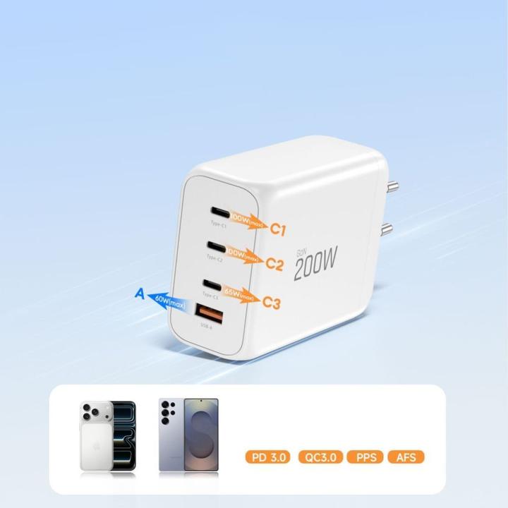 Image du produit Tech-Protect NC200W-GAN 4-PORT NETZTEIL PD 200W / QC3.0 WEISS (200 W, 4 ports)