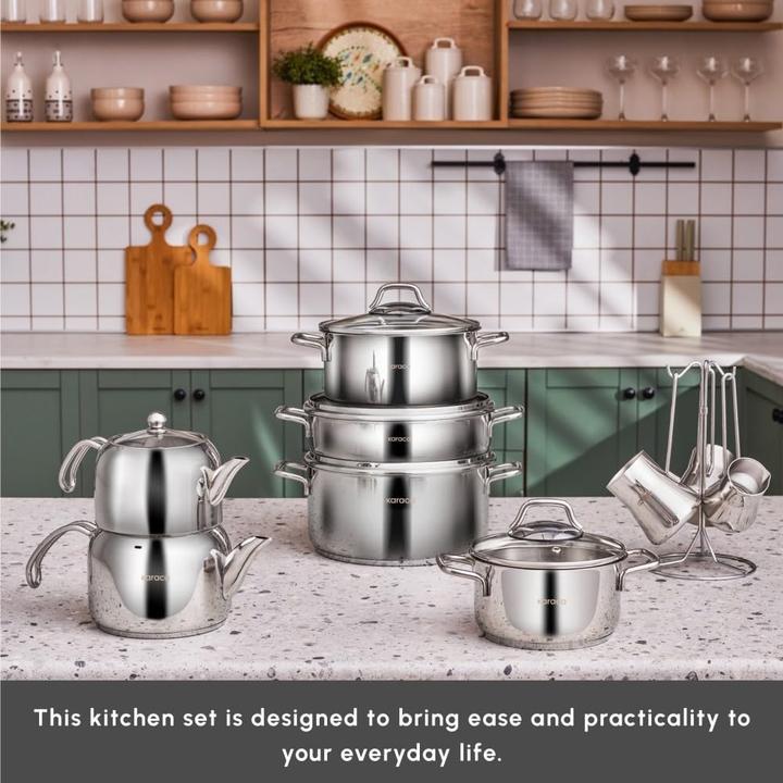 Actual product image Karaca Belgrade 15-Piece Stainless Steel Wedding Set with Teapot (Pot, Stainless steel)