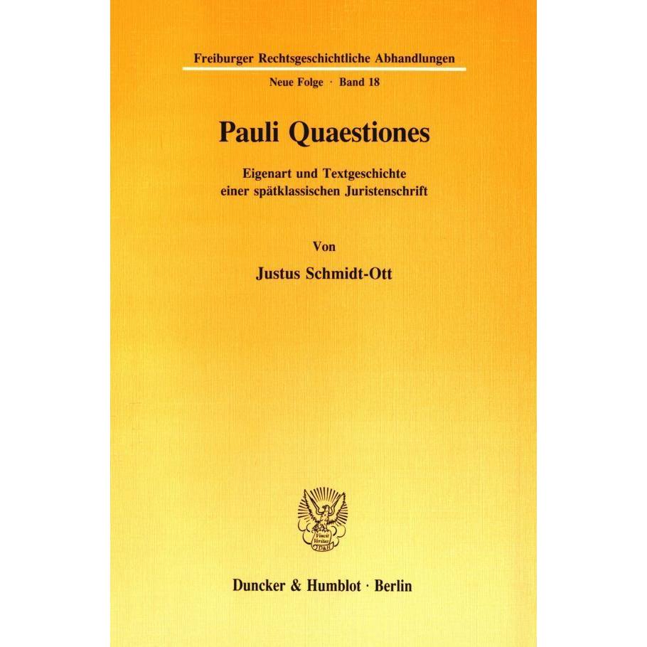 Pauli Quaestiones., Fachbücher