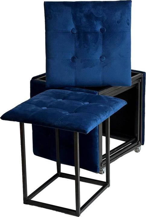 Produktbild Go Gift Puff-Transformator 5in1 - 5 Hocker in 1 Pouffe marineblau Samt