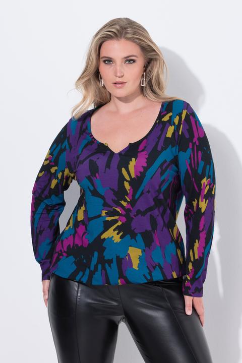 Actual product image Ulla Popken Abstract Floral Notch Neck Tee (58)