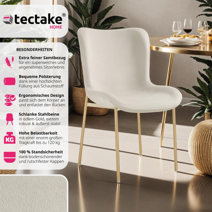 Immagine prodotto tectake Set di 2 sedie imbottite Tessa effetto velluto, ergonomiche, bianco/oro