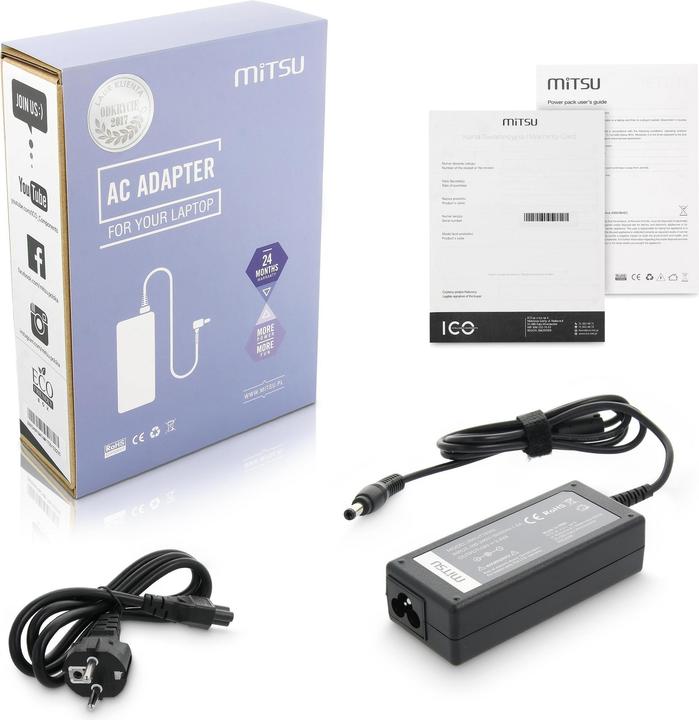 Produktbild Mitsu notebook charger 19v 3.42a 5.5x2.5 - asus toshiba lenovo msi (65 W)