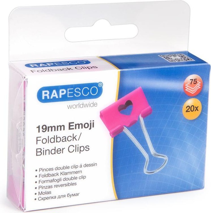 Produktbild Rapesco Foldback-Klammer, (B)19 mm, pink, Herz (20 x)