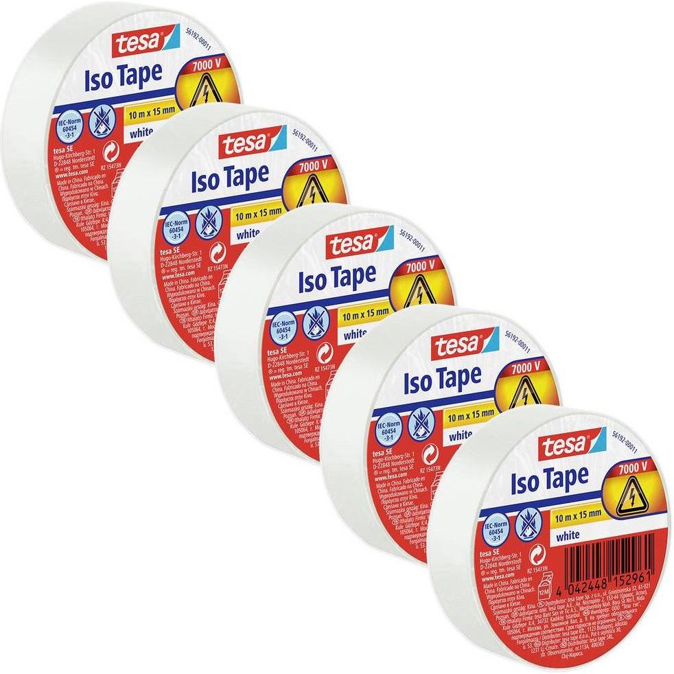 tesa, Klebeband, 5x Elektro Isolierband, hitzebeständiges Klebeband zum Isolieren, Reparieren & Bündeln, Fünferpack (15 ...