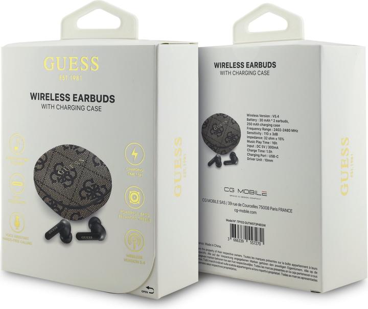 Produktbild Guess Bluetooth Kopfhörer PU 4G Script Logo ENC TWS mit Sprachassistent und 16h Akkulaufzeit (16 h, Kabellos)