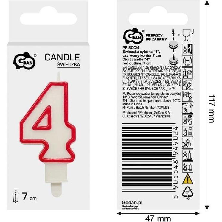 GoDan, Candela, Kerze 4, rote Kontur, 7cm (1 pz.)