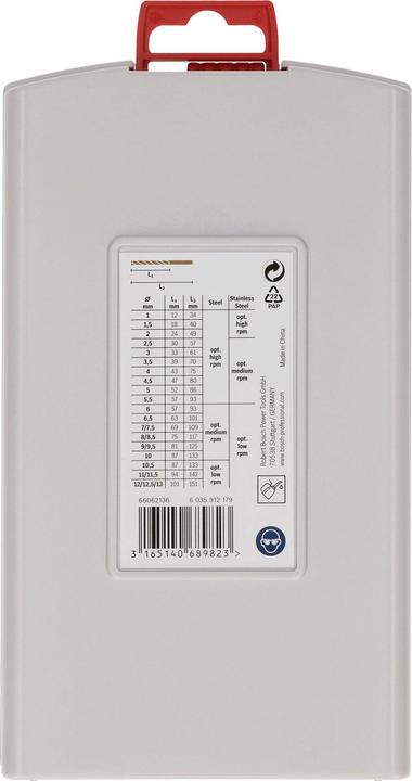 Productafbeelding Bosch Professional Zubehör ProBox metaalboren set HSS-Co 25st. (1 mm, 1,5 mm, 10 mm, 10,5 mm, 11 mm, 11,5 mm, 12 mm, 12,5 mm, 13 mm, 2 mm, 2,5 mm, 3 mm, 3,5 mm, 4 mm, 4,5 mm, 5 mm, 5,5 mm, 6 mm, 6,5 mm, 7 mm, 7,5 mm, 8 mm, 8,5 mm, 9 mm, 9,5 mm)