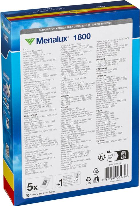 Image du produit Menalux 1800, 5 sacs d'aspirateur, Duraflow Fresh avec anti-odeur, adapté au s-Bag, UltraSilenc (5 x)