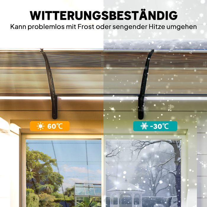 Image du produit Swisshandel24 Vordach für Haustür/Fenster, wetterfest, Braun, Aluminium/Polycarbonat, 303x96x27cm, Schwarz