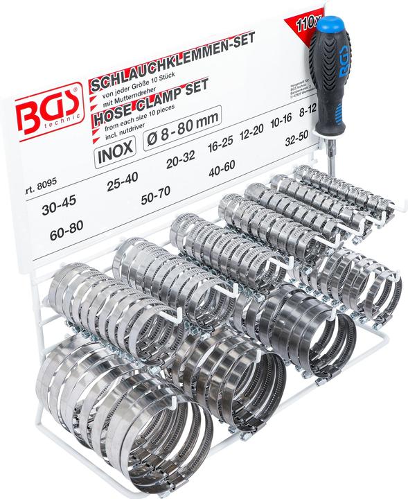 BGS Hose Clamp Set | Stainless | on Display Board | 111 pcs. (Hose clamp)