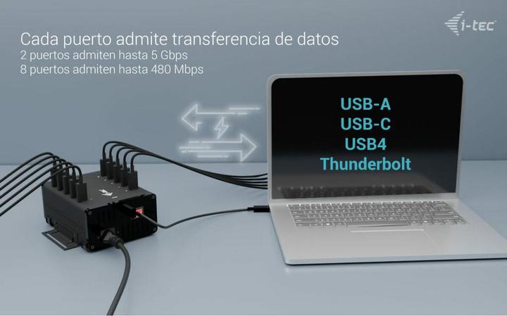 Produktbild i-tec USB-C/USB-A Metal Charging+Data HUB 15W pro Port 10x USB-C integriertes Netzteil 180W (USB-C, 10 Ports)