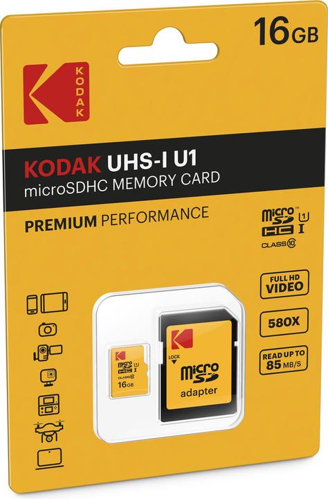Actual product image Emtec Kodak - Flash memory card (microSDHC/SD adapter included) (16 GB, microSDHC, U1, UHS-I)