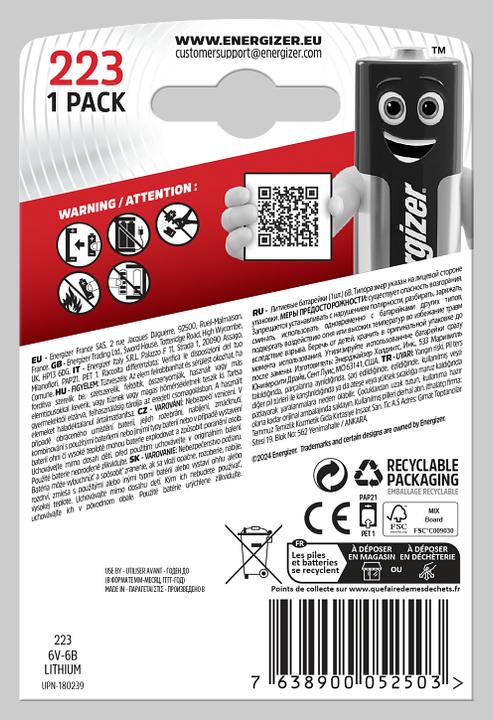 Produktbild Energizer 223 Lithium Photo (1 Stk., CRP2, 1500 mAh)