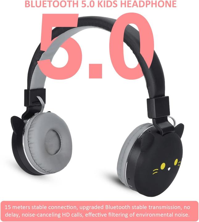 Produktbild Yunseity Kinder-Kopfhörer kleine schwarze Katze mit Mikrofon, Faltbar, Bluetooth