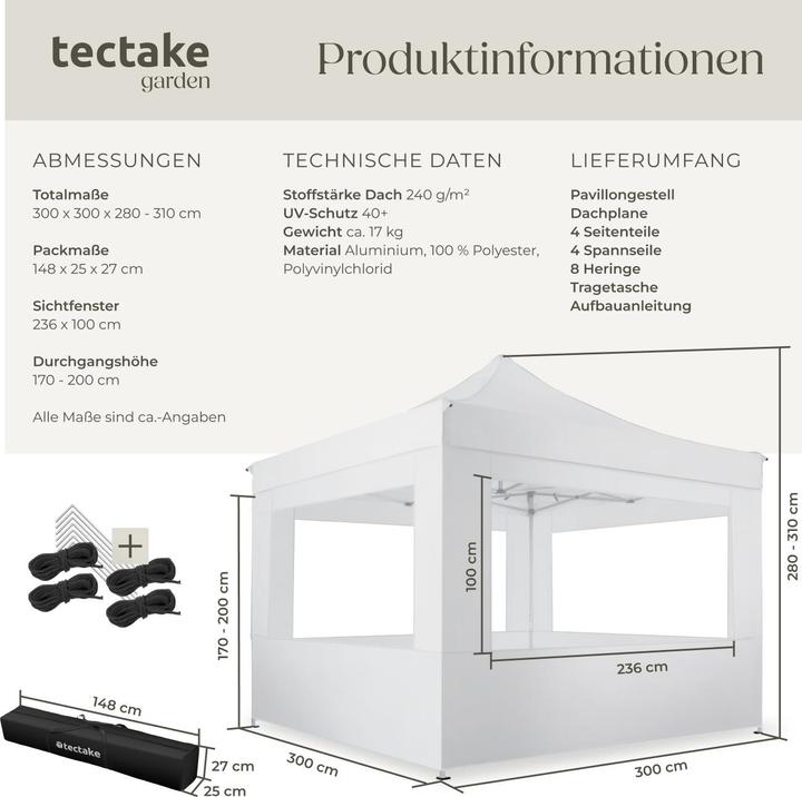 Produktbild tectake Garten-Pavillon (300 cm, 300 cm)
