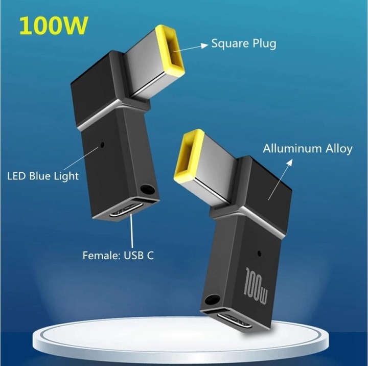 Actual product image PowerGuard USB-C to Lenovo Square Notebook Charger Adapter (10.5 x 4.2mm) (100 W)
