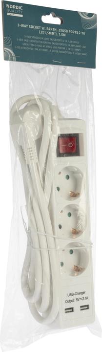 Produktbild Antalis Stecker 3-fach erdfrei 2xUSB-A (3x1,5mm²) 1,5m weiss (3x, 1.50 m)