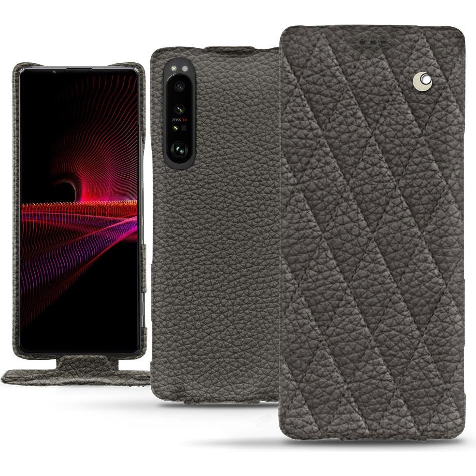 Noreve Lederschutzhülle vertikal (Sony Xperia 1 III), Smartphone Hülle, Grau