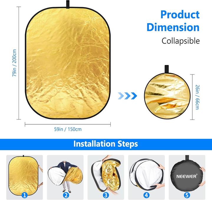 Actual product image Neewer Portable 5 in 1 Collapsible Round Multi Disc Light Reflector (Folding reflector, 150 cm)